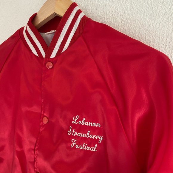 Vintage 80s Red Satin Varsity Jacket Cardinal USA - Picture 5 of 16